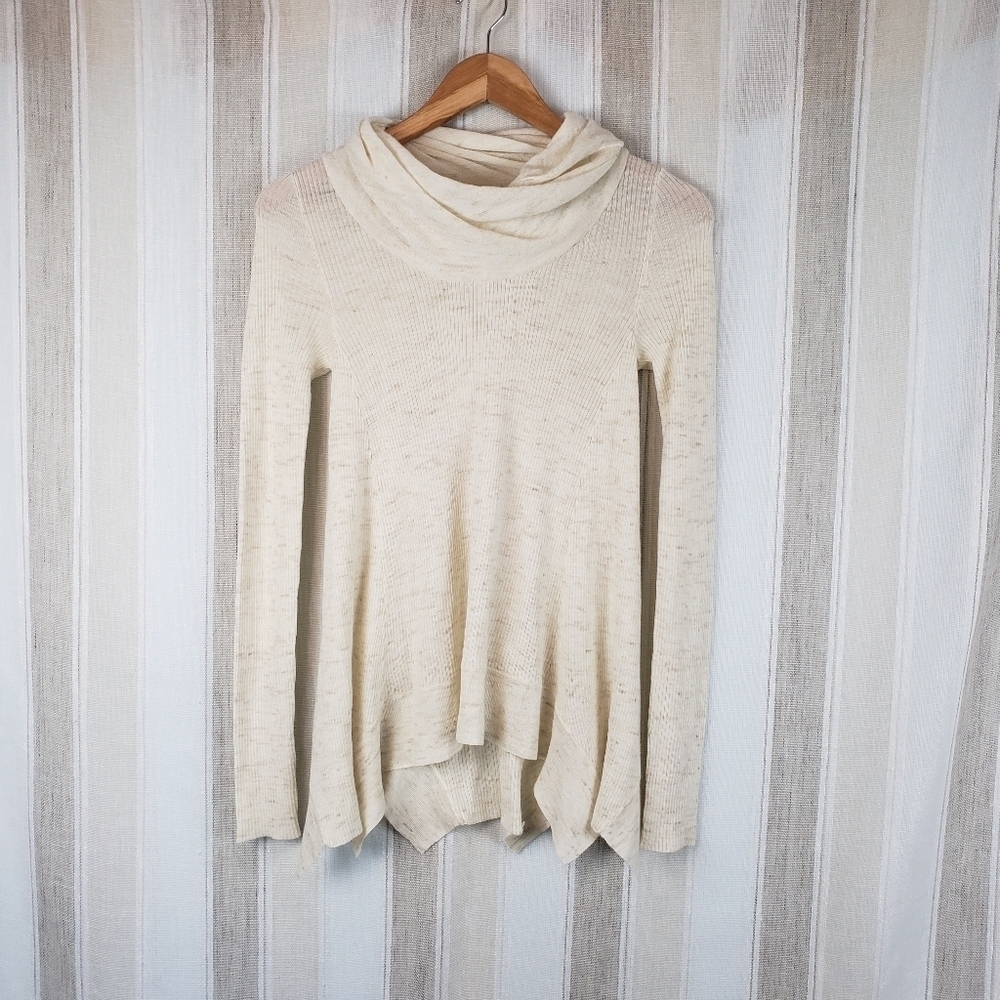 Anthropologie Sleeping on Snow Turtleneck Wool Linen Sweater Cream Size Small